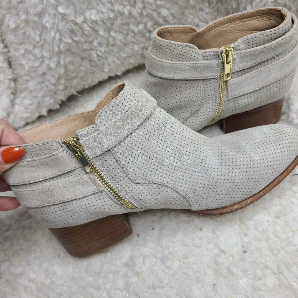 Anthropologie Taupe Perforated Suede‎ Ankle Boots sz 8.5